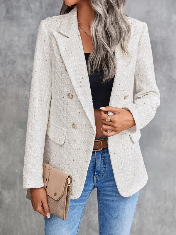 Street-Wave Women's Double Button Blazer for Professional Women with Elegant Style and Modern Refinement