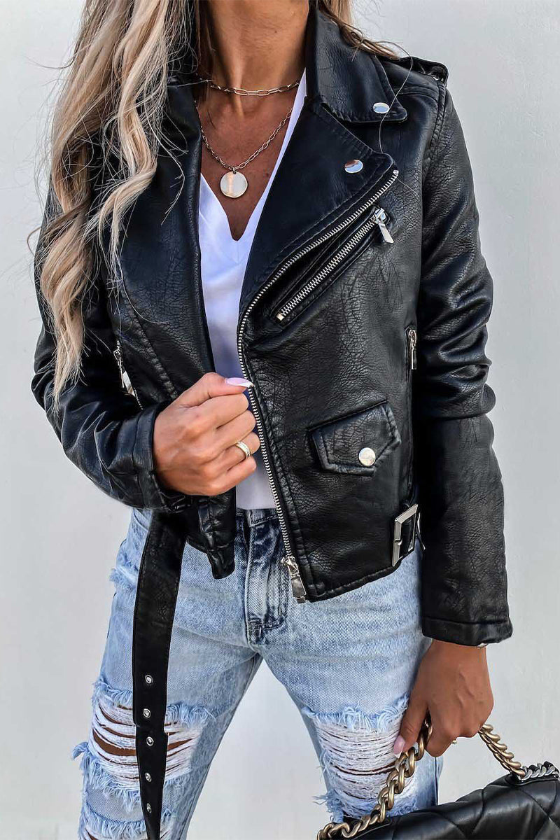 Street-wave Leather Moto Jacket Women Classic Chic Premium Quality Timeless Style