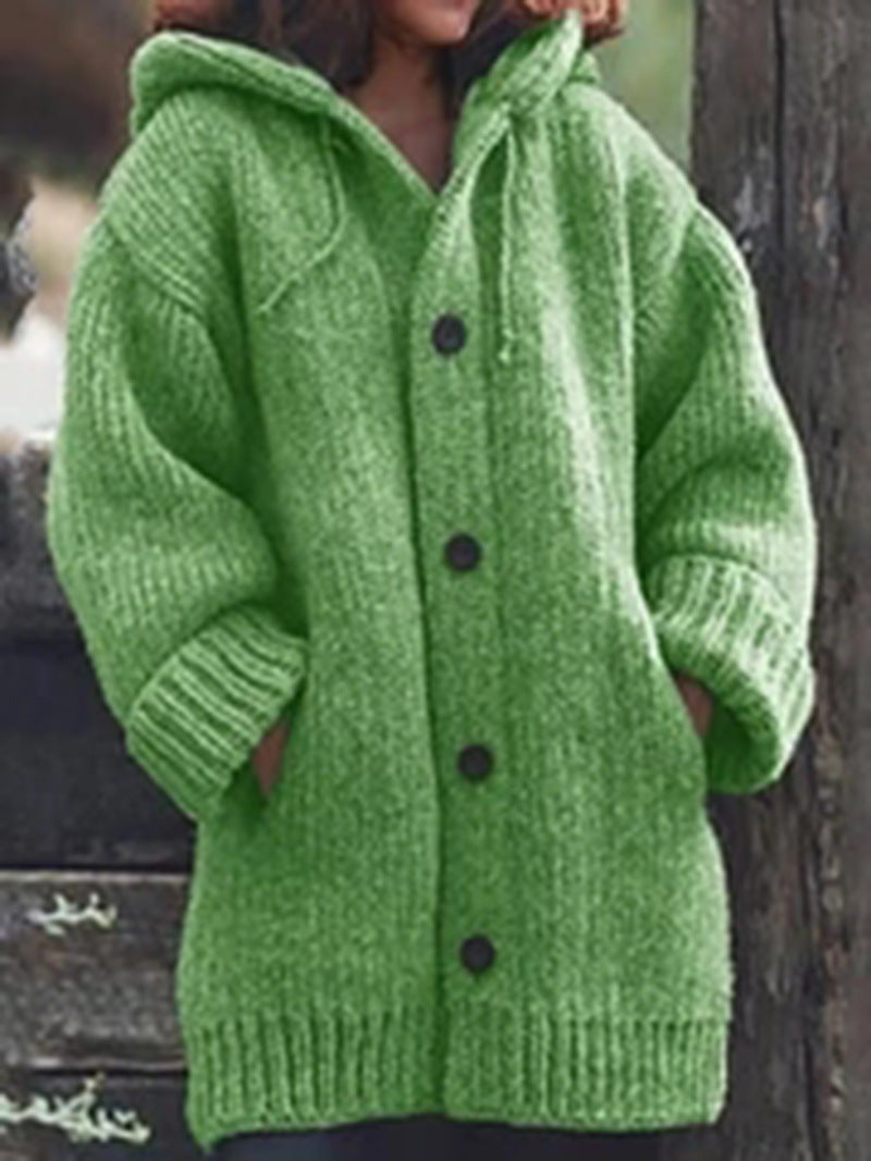 Street-wave Hooded Cardigan for Women - Thick Oversized Knit with Cozy Warmth and Relaxed Fit