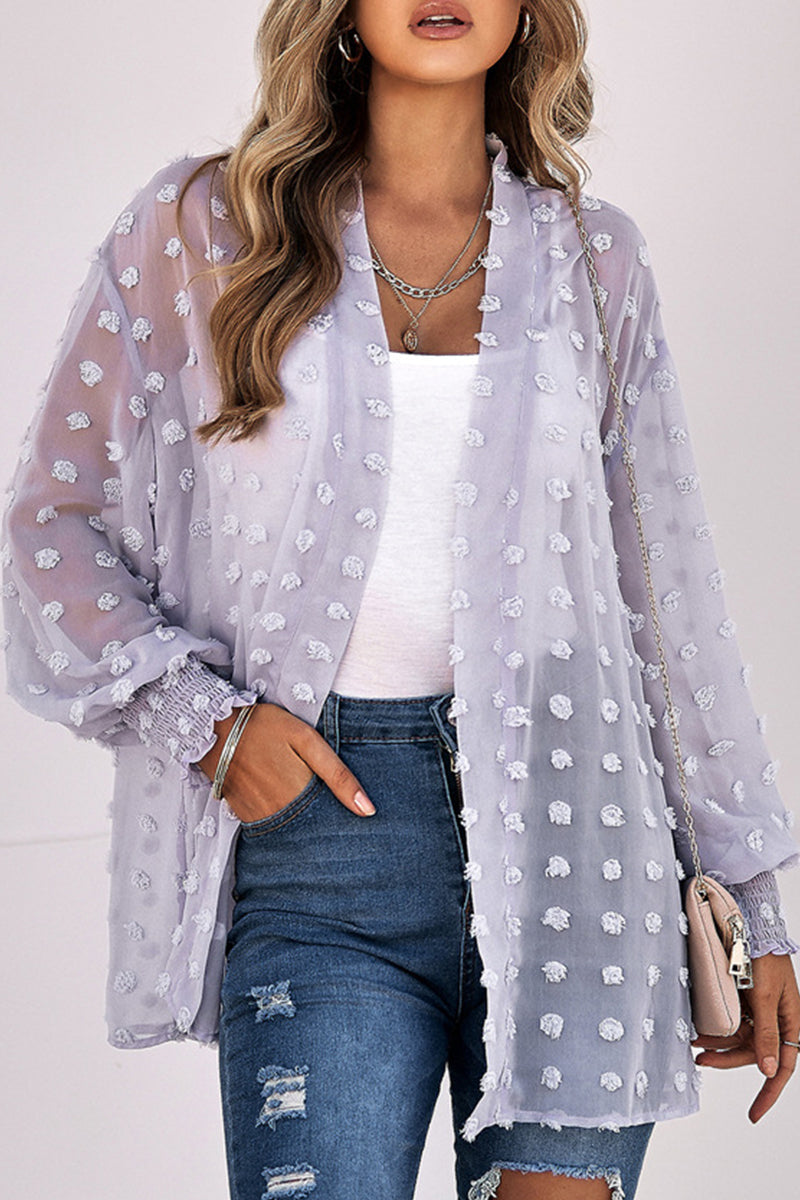 Street-wave Sheer Dotted Cardigan For Women Effortless Chic Lightweight Layering Piece
