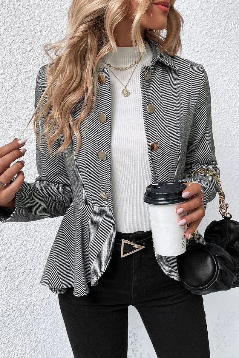 Street-Wave Women's Herringbone Blazer Elegant Structured Peplum Fit For Women Everyday Chic