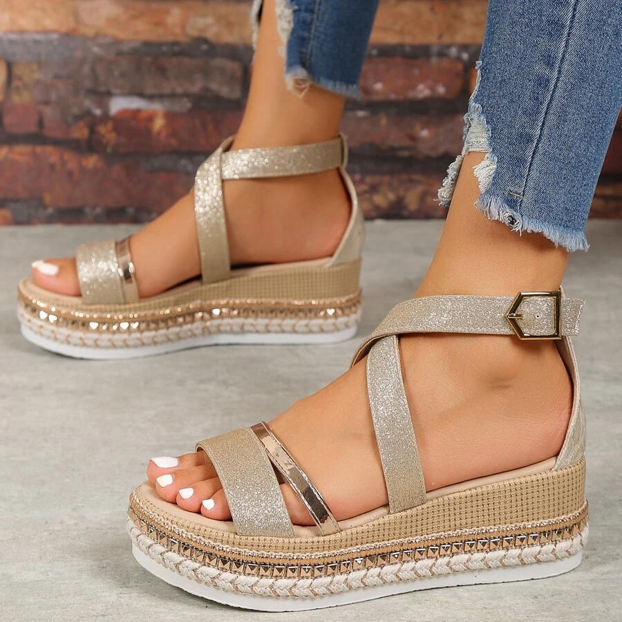 Street-wave Glitter Platform Wedge Sandals For Women With Crisscross Straps Summer Comfort