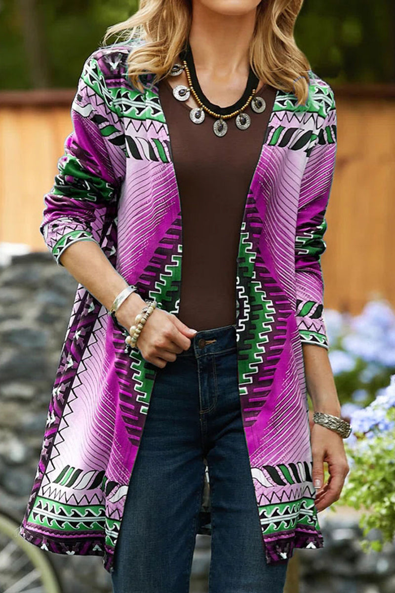 Street-wave Women's Modern Cozy Winter Knit Cardigan With Bold Geometric Print For Everyday Style