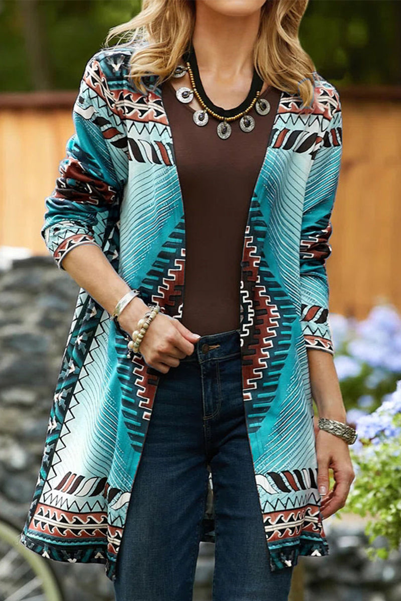 Street-wave Women's Modern Cozy Winter Knit Cardigan With Bold Geometric Print For Everyday Style