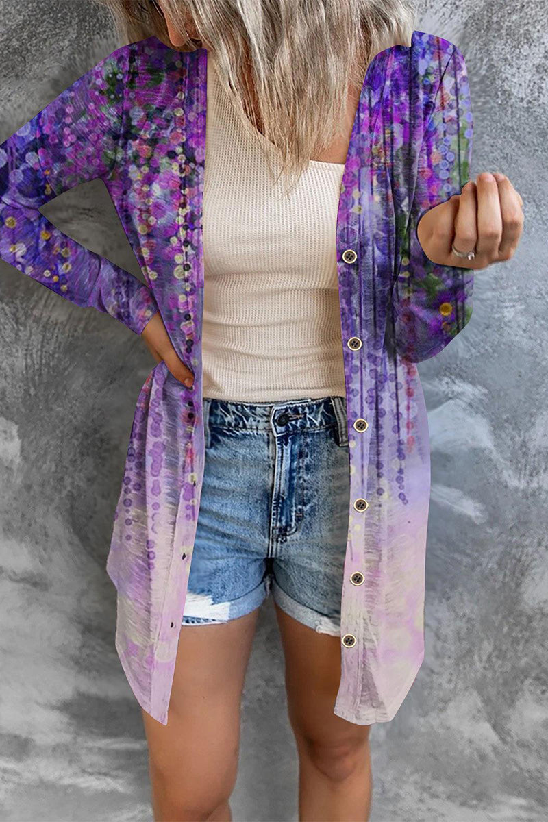 Street Wave Ladies Winter Cardigan Cozy Knit With Colorful Abstract Pattern Oversized Cozy Fit Everyday Wear