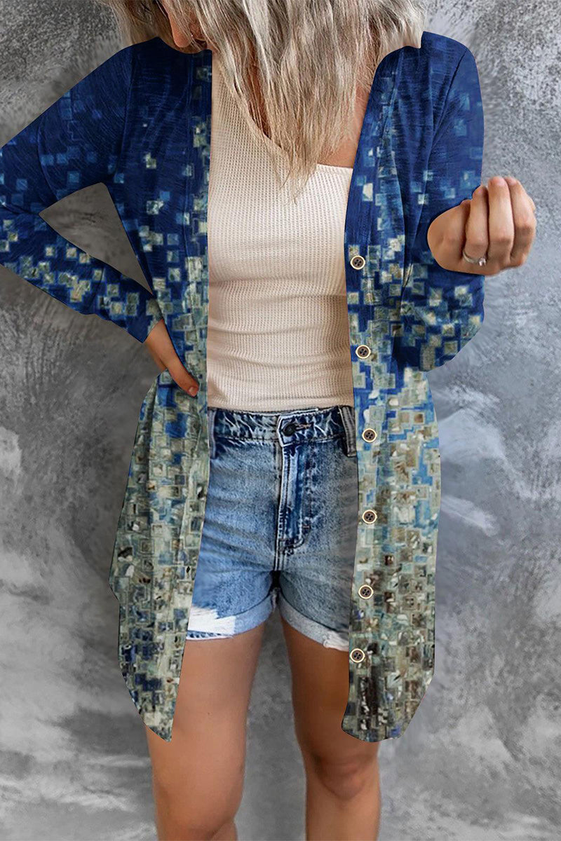 Street Wave Ladies Winter Cardigan Cozy Knit With Colorful Abstract Pattern Oversized Cozy Fit Everyday Wear