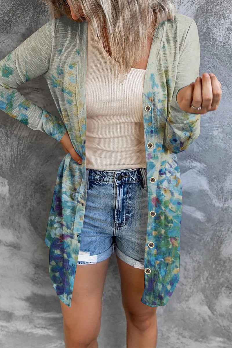 Street Wave Ladies Winter Cardigan Cozy Knit With Colorful Abstract Pattern Oversized Cozy Fit Everyday Wear