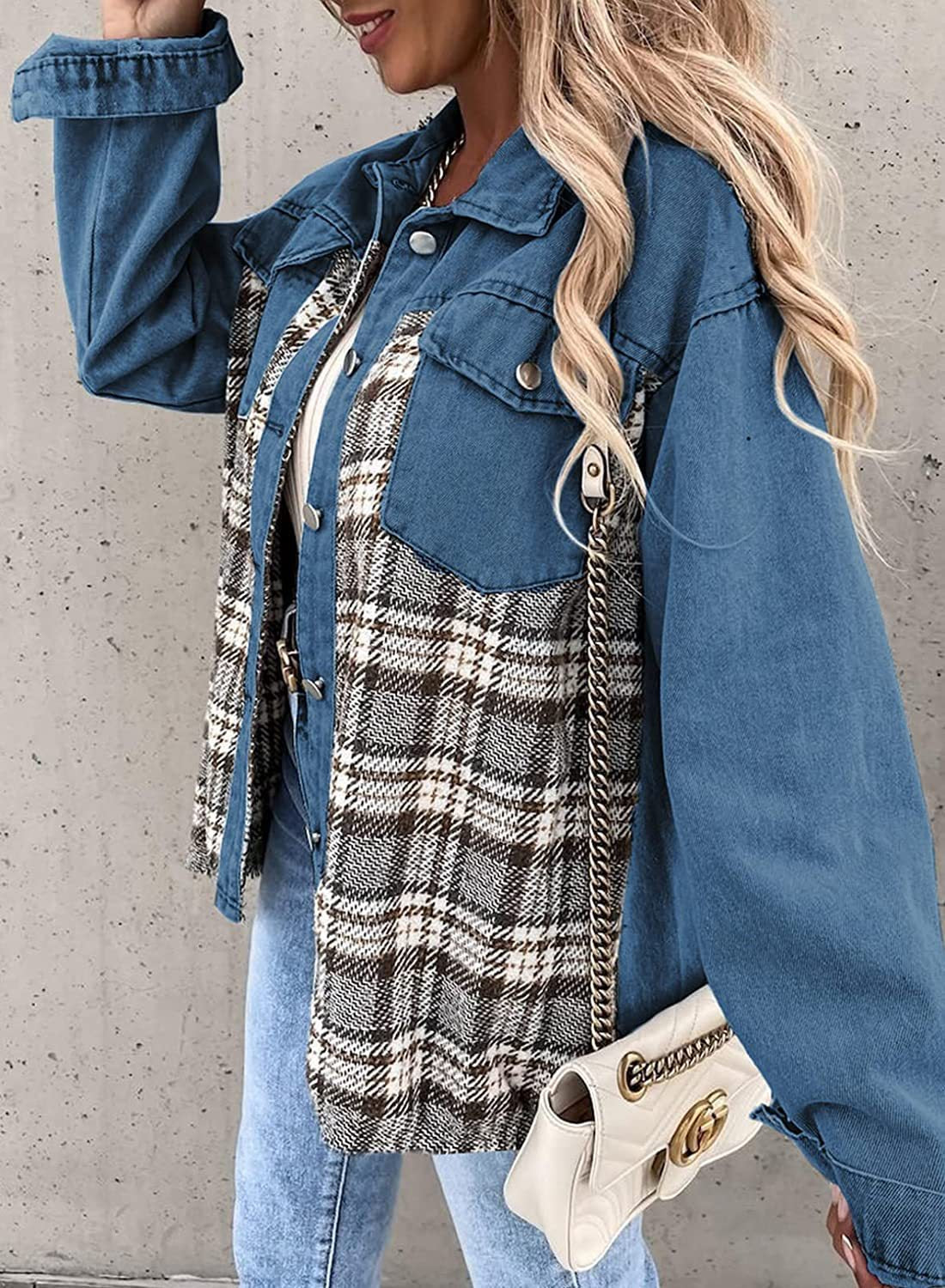 Street-wave Vintage Flannel Jacket For Women Cozy Warmth With Plaid Panel And Durable Style