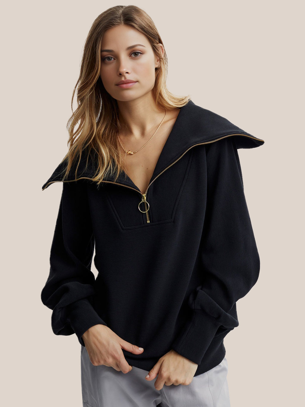 Streetwave Cotton Half Zip Blouse For Women Classic Comfort Meets Modern Style Everyday Wear