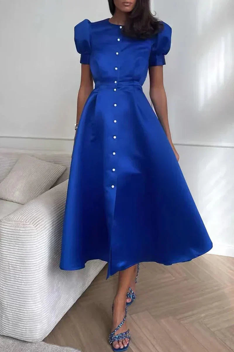 Street Wave Midi Dress A Line Puff Sleeves For Women