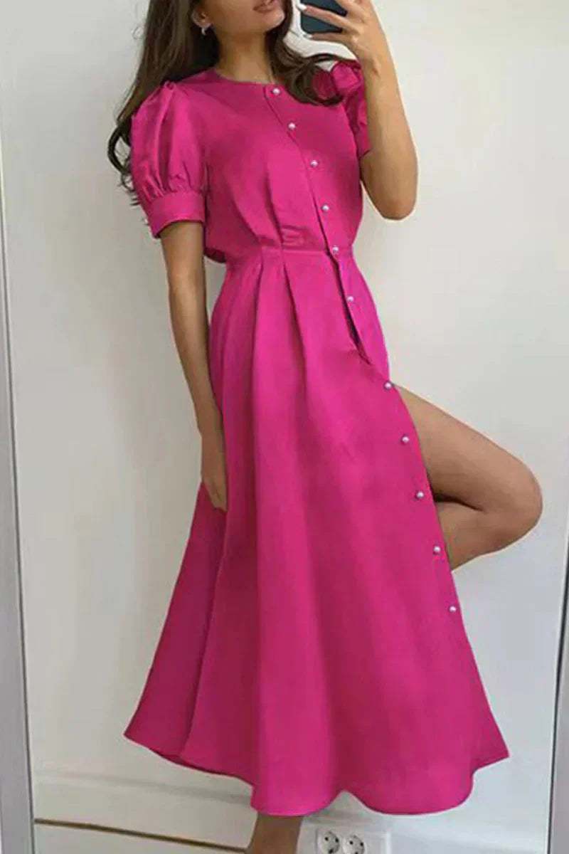 Street Wave Midi Dress A Line Puff Sleeves For Women