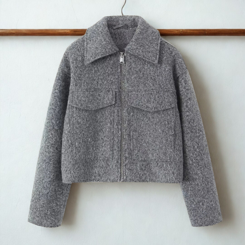 Street Wave Women Short Jacket With Pointed Collar And Front Zip For Effortless Everyday Style