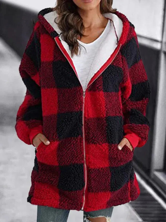 Street-wave Women's Plaid Coat With Soft Terlenka Fabric For Cozy Warmth And Airy Comfort