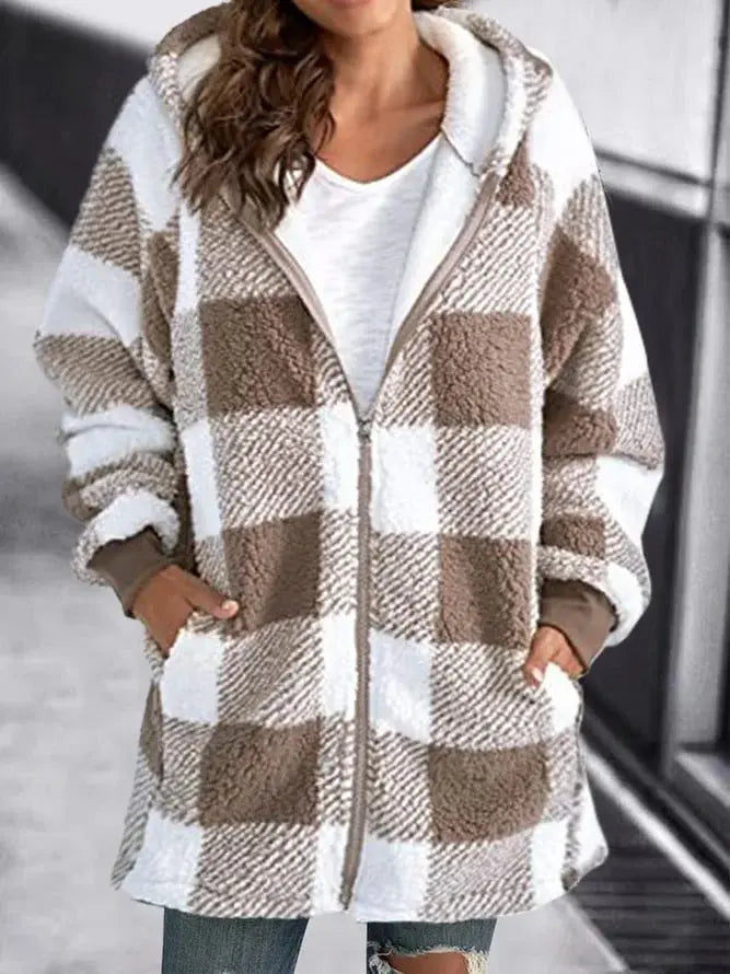 Street-wave Women's Plaid Coat With Soft Terlenka Fabric For Cozy Warmth And Airy Comfort