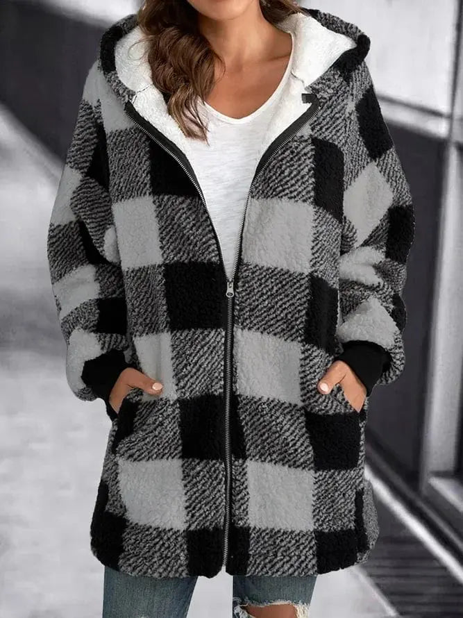 Street Wave Women's Buffalo Plaid Sherpa Coat Cozy Warmth Soft Fleece Lined Outerwear for Everyday Wear