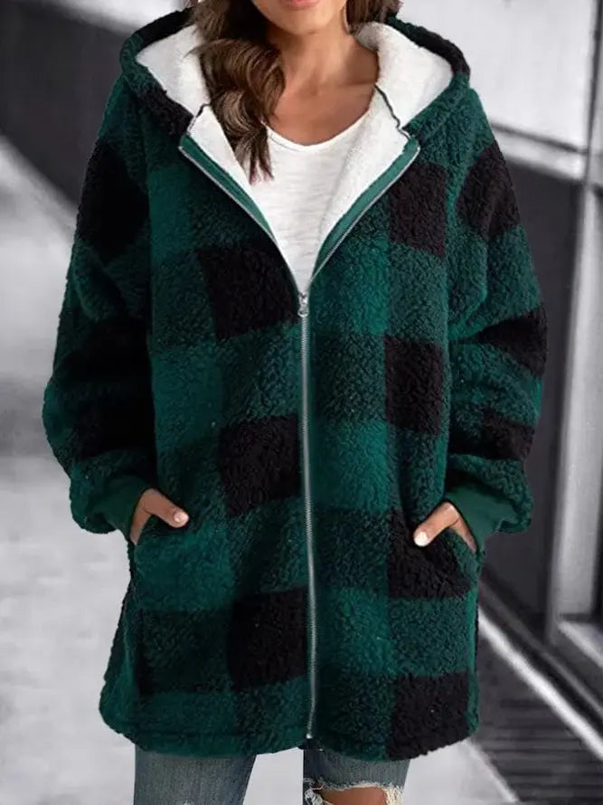 Street-wave Women's Plaid Coat With Soft Terlenka Fabric For Cozy Warmth And Airy Comfort