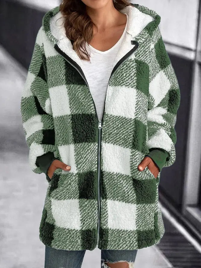 Street-wave Women's Plaid Coat With Soft Terlenka Fabric For Cozy Warmth And Airy Comfort