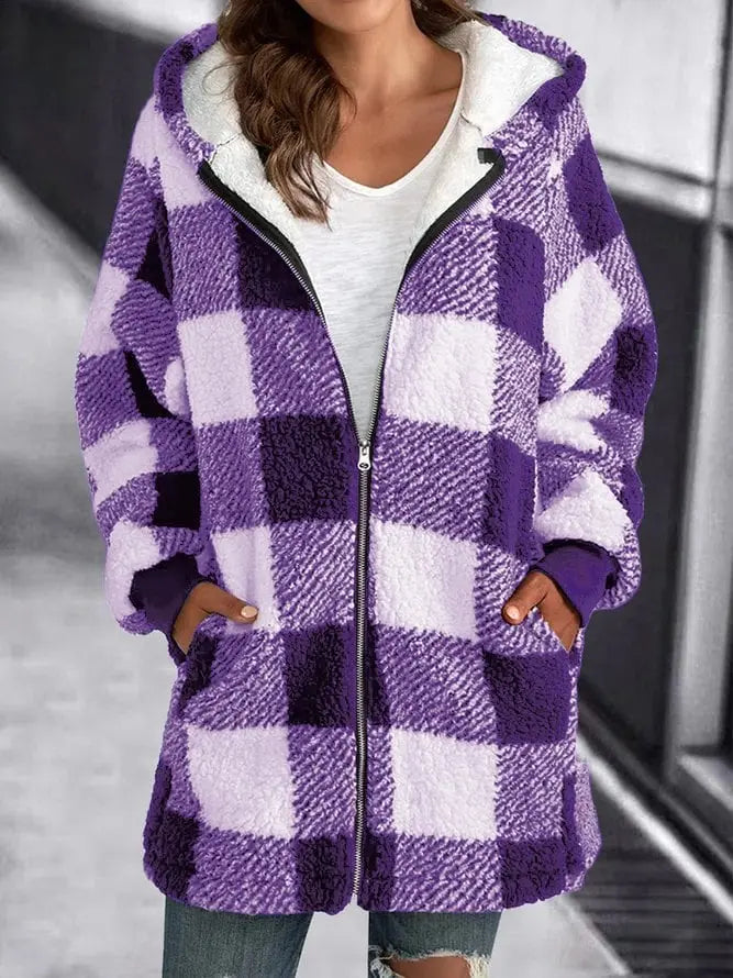 Street Wave Women's Buffalo Plaid Sherpa Coat Cozy Warmth Soft Fleece Lined Outerwear for Everyday Wear