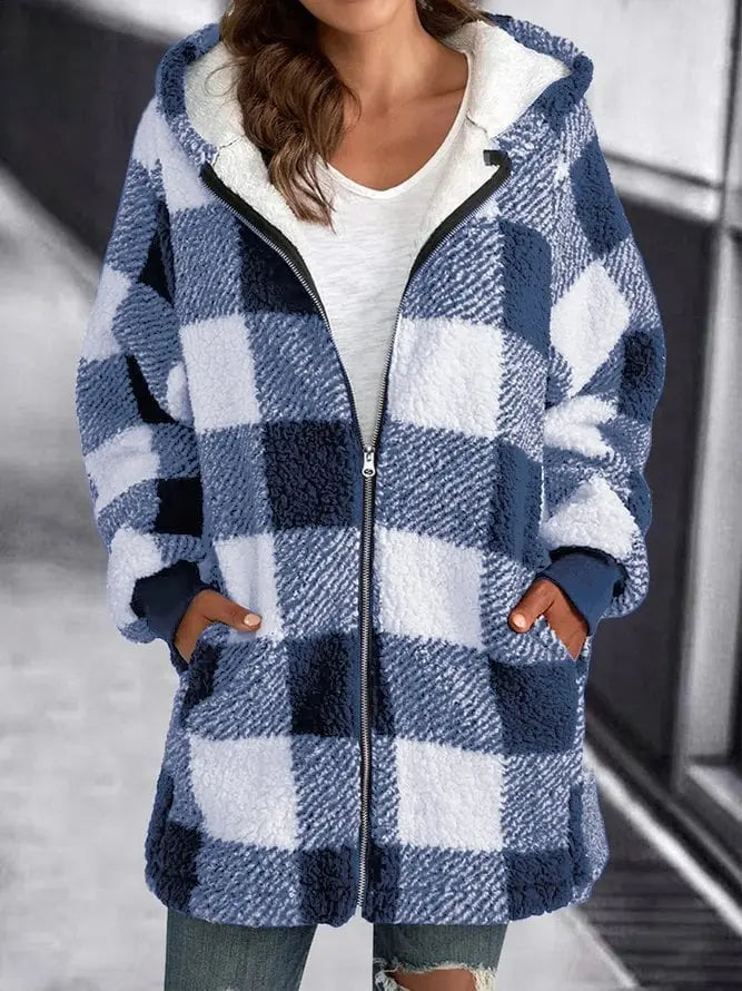 Street-wave Women's Plaid Coat With Soft Terlenka Fabric For Cozy Warmth And Airy Comfort