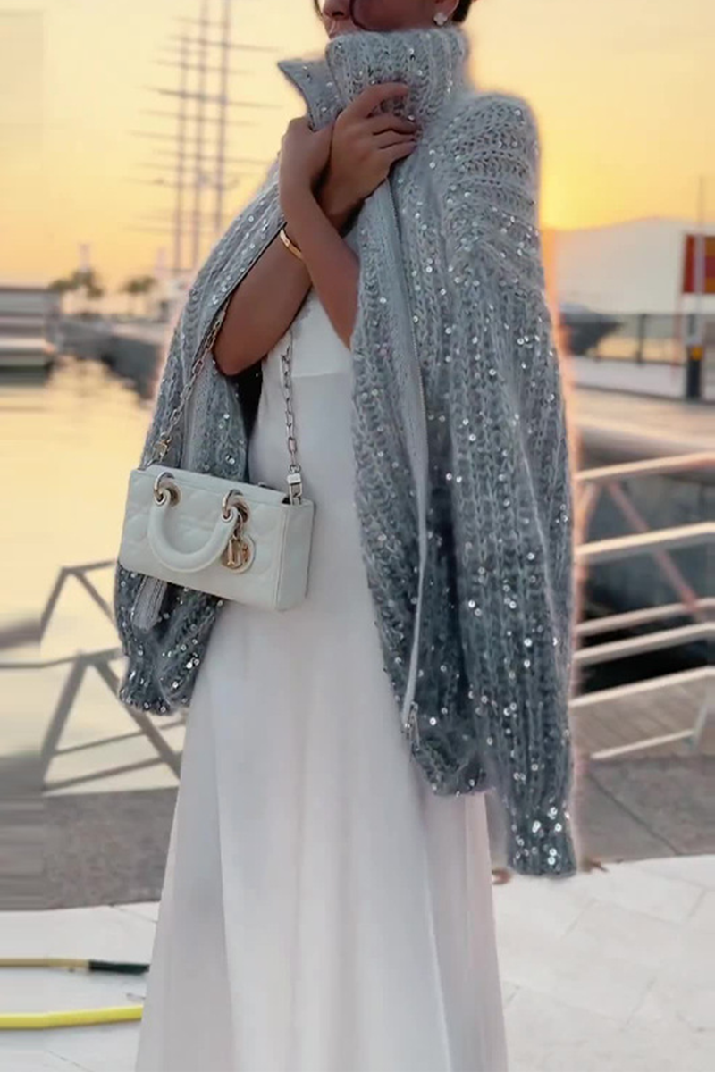Streetwave Sequin Knit Sweater Cape For Women Cozy Versatile Pullover With Glam Shimmer