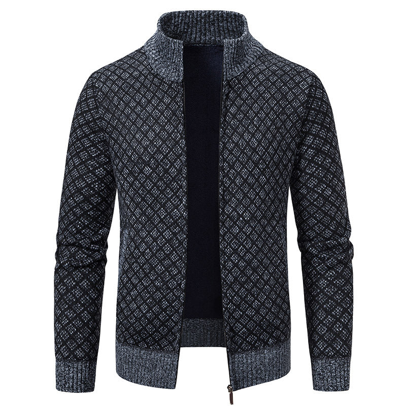 Street-Wave Zip Cardigan Jacket For Men In Plaid, Premium Knit Comfort, Stylish Everyday Wear