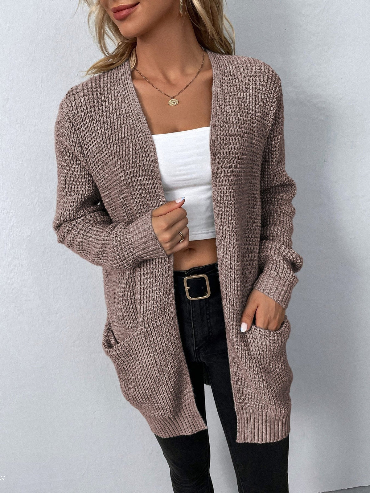 Street-wave Cardigan for Women Cozy Long Knit with Elegant V Neck Chic Layering Essential