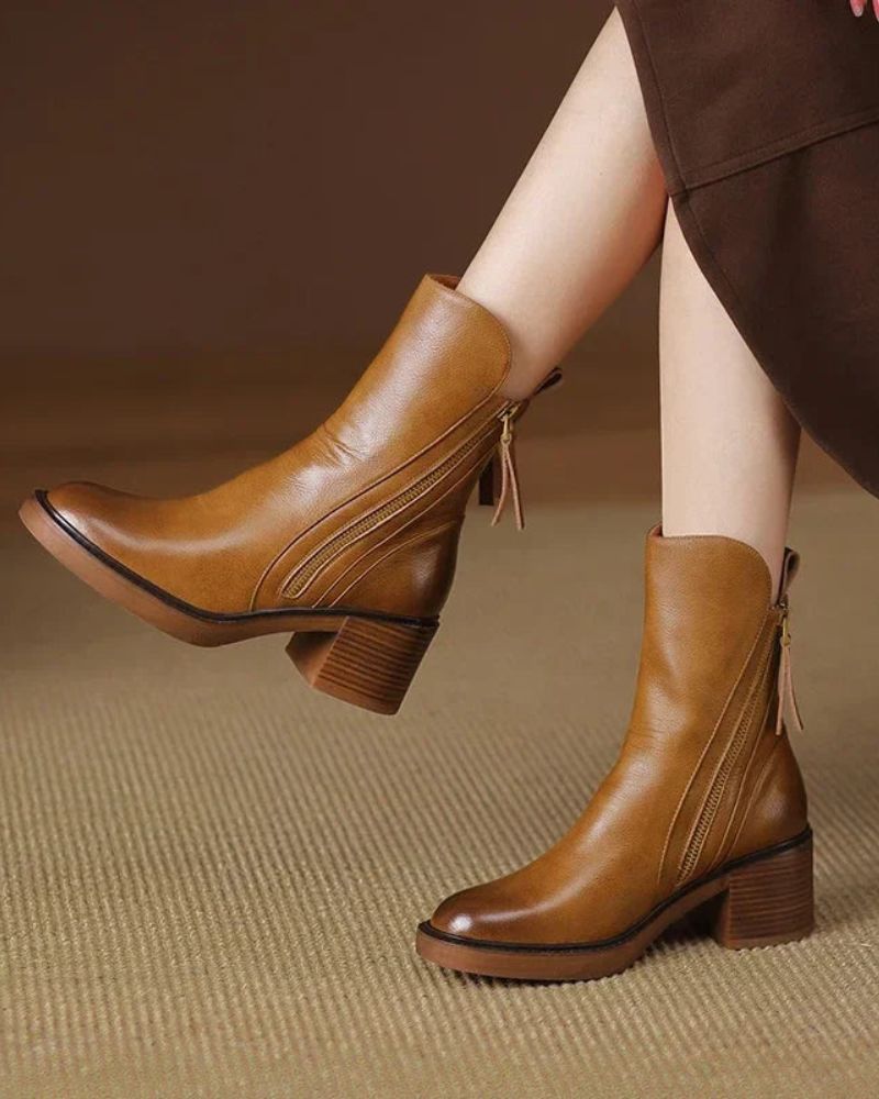 Women's Ankle Boots with Block Heel and Versatile Design