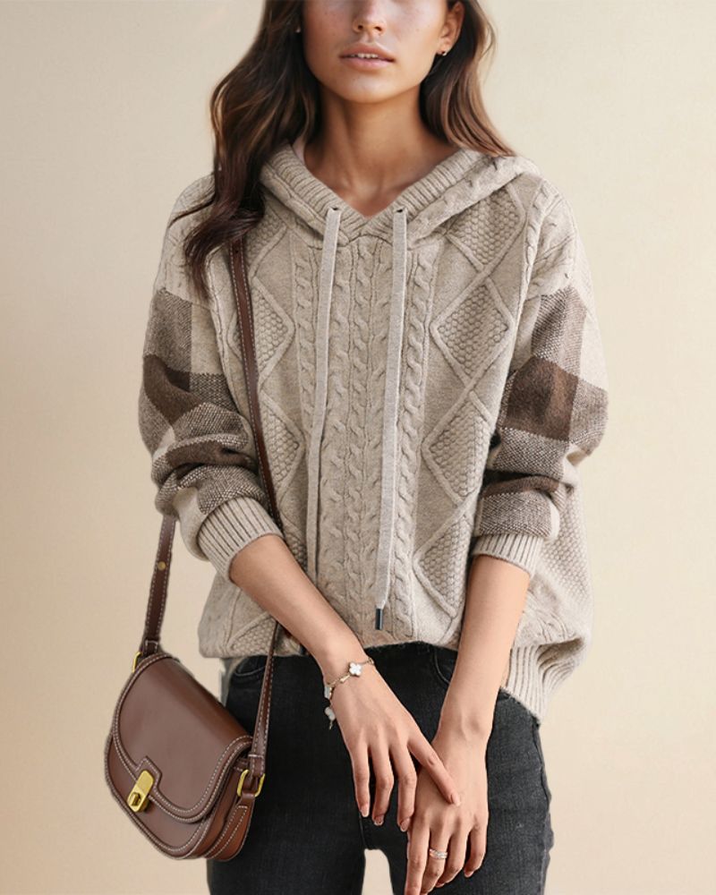 Street-wave Jacquard Hoodie Cozy Warm Knit For Women Premium Comfort And Style Everyday Casual Wear