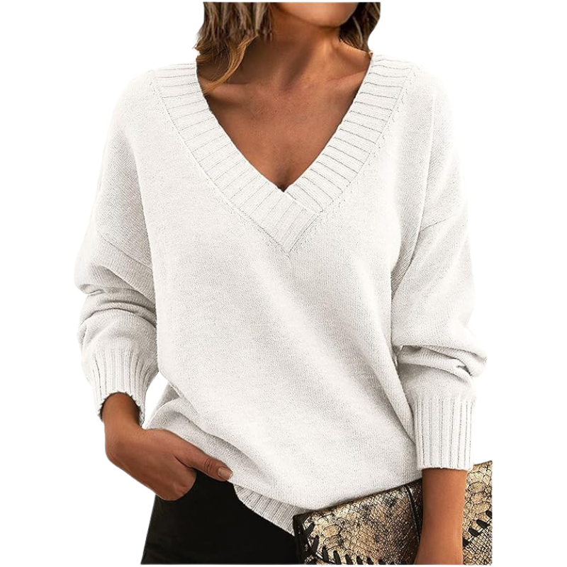 Street-Wave V-Neck Sweater Cozy Wool-Blend For Women