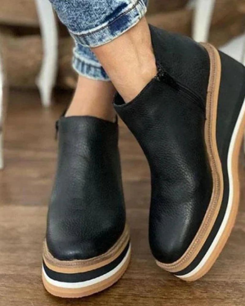 Street-Wave Ankle Boots For Women Cozy, Stylish Platform Leather Booties For Winter Wear