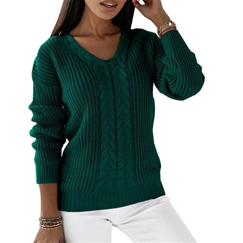 Street-Wave V-Neck Knit Sweater For Women Soft Acrylic Classic Comfort Everyday Wear