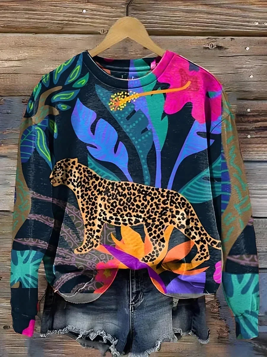 Streetwave Leopard Cat Print Pullover Warm Cozy Streetwear For Cat Lovers African Inspired