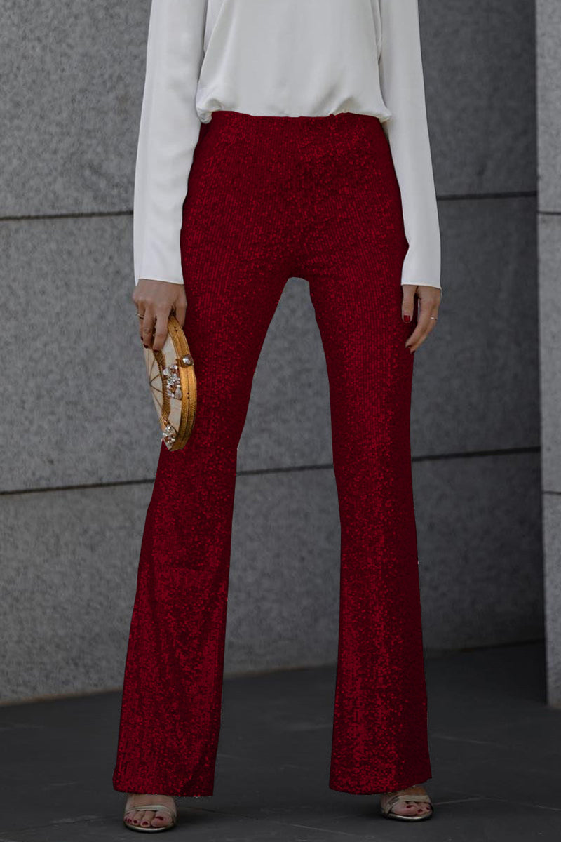 Street Wave Sequin Flare Trousers For Women Festival Glam