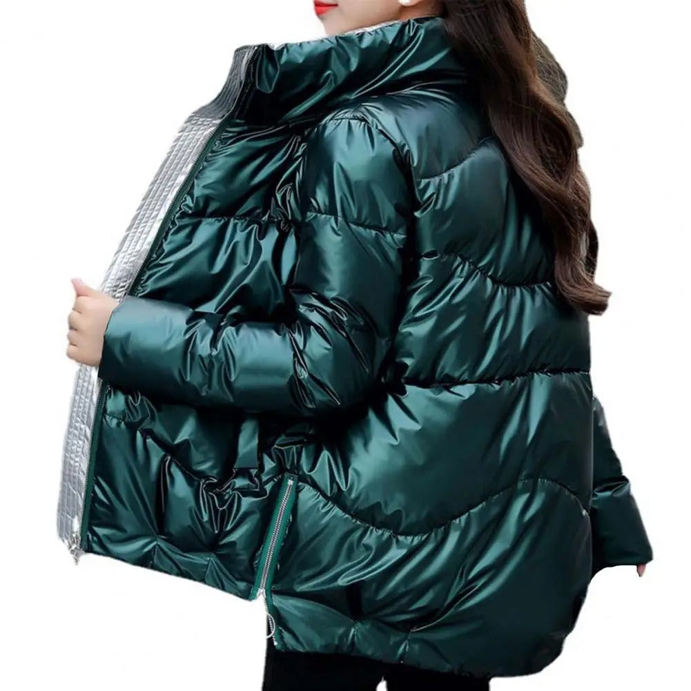 Street-Wave Women's Puffer Jacket Quilted Lightweight Warm With High Collar And Shiny Finish