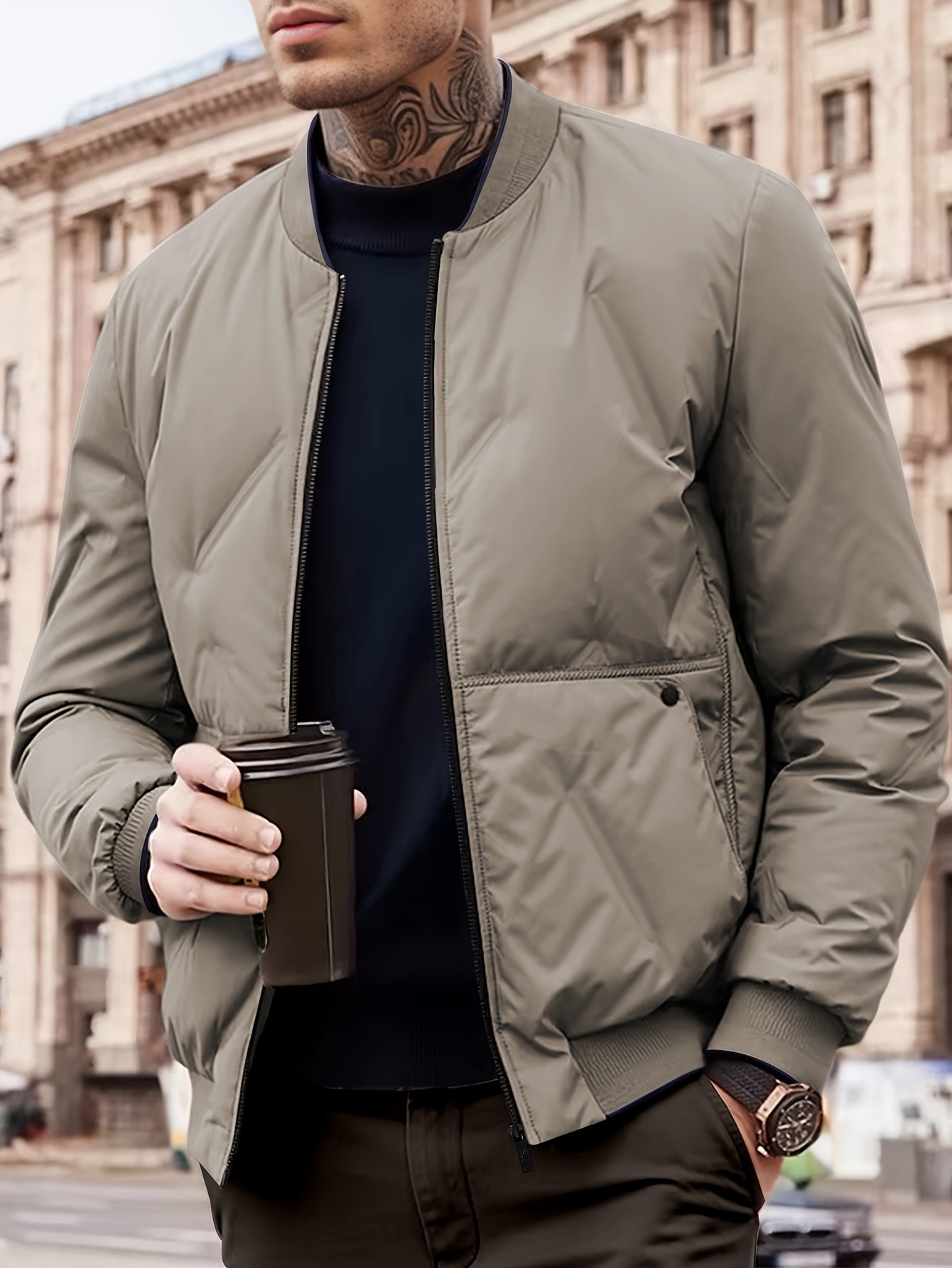 Street-Wave Bomber Jacket Polyester Comfort Versatile Modern Style for Everyday Urban Men