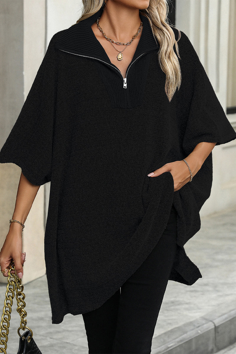 Street Wave Casual Knit Poncho Pullover For Women Soft Cozy Oversized Sweater Effortless Style
