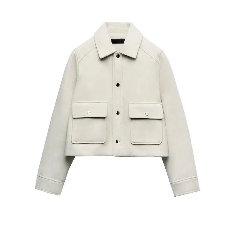Street-Wave Women's Wool-Blend Jacket With Patch Pockets For Cozy Autumn Comfort