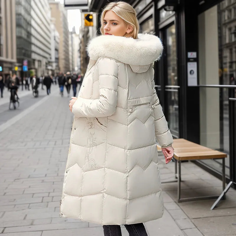 Street-Wave Long Slim Winter Jacket For Women With Faux Fur Hood Cozy Warmth