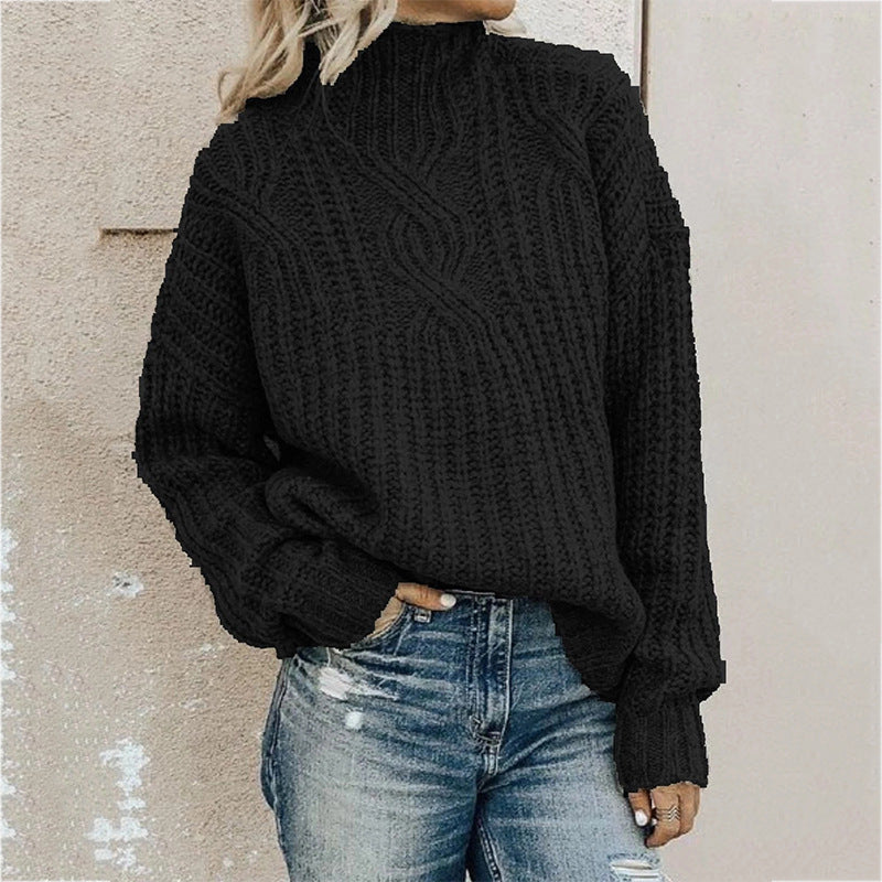 Streetwave Women's Chunky Cable Knit Sweater With High Collar For Cozy Warmth All Day Comfort
