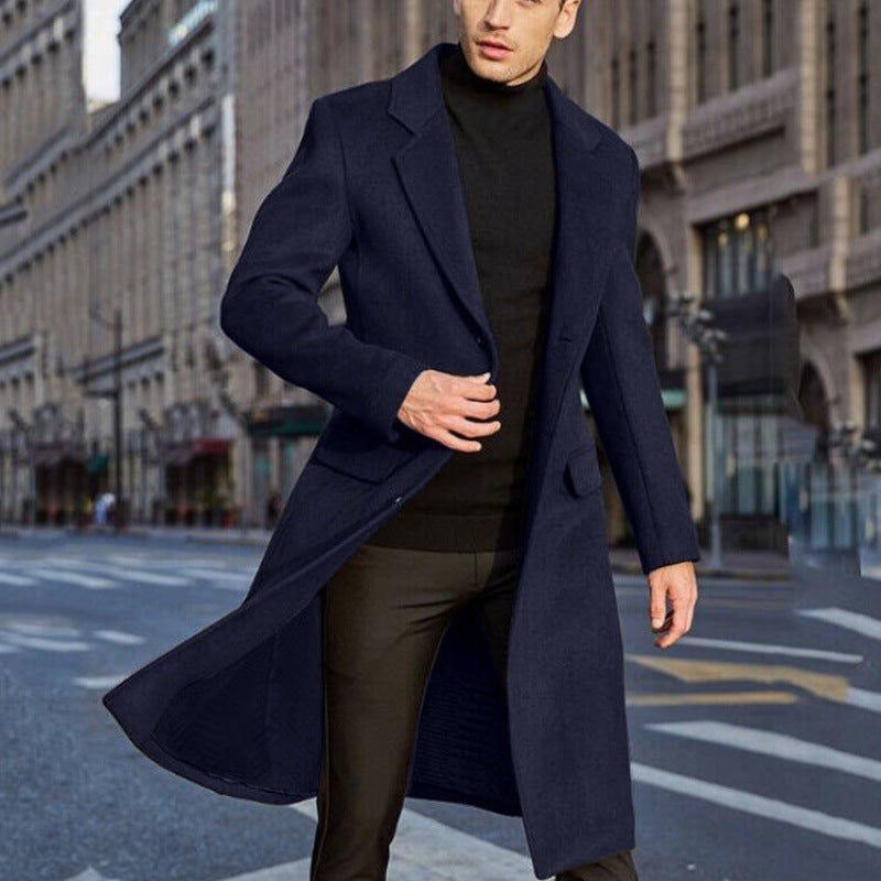 Men's Wool Overcoat Street-Wave Timeless Long Winter Coat With Classic Notch Lapel Front Button For Style-Conscious Men