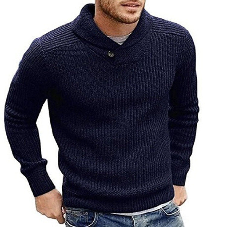 Street-Wave Mens Knit Sweater With Shawl Collar And Button Detail Soft Cozy Warm