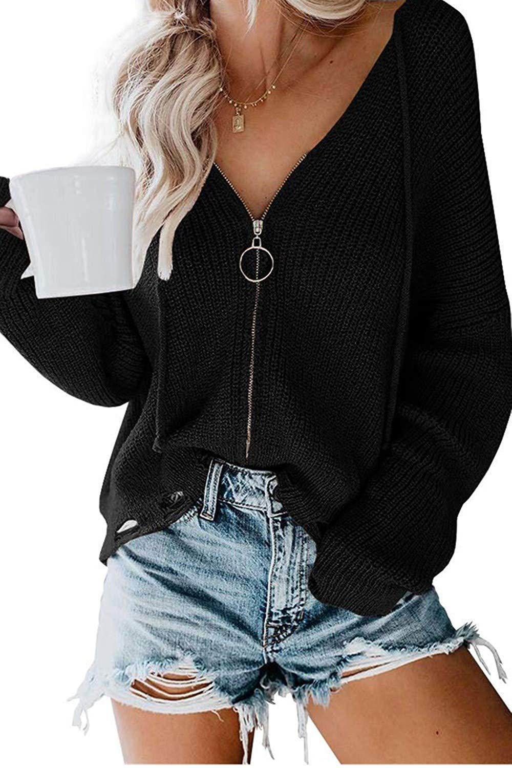 Street-wave Women's Zippered Knit Pullover With Wide Loose Fit Soft Cozy Comfort For Women