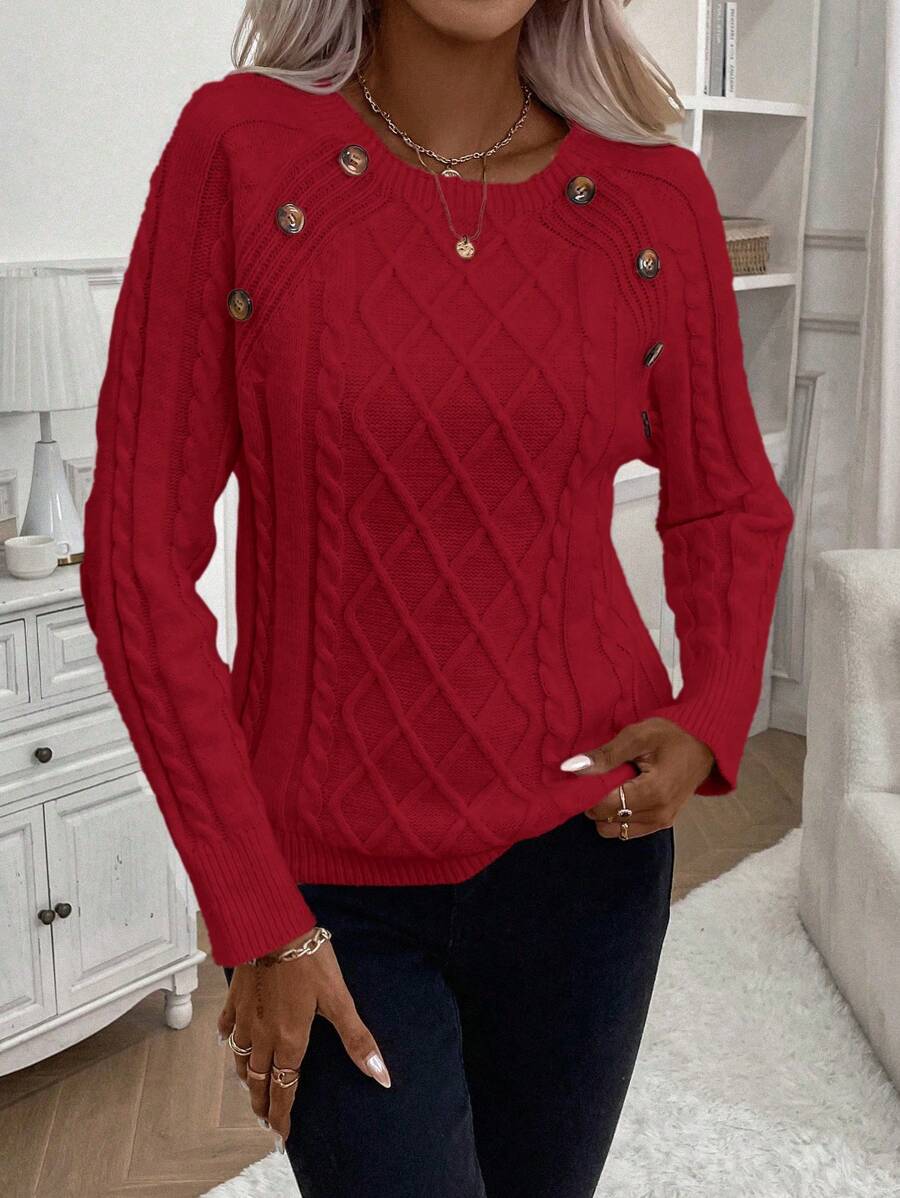 Women's Cable Knit Jumper with Button Details and Cozy Design