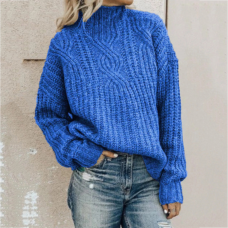 Streetwave Women's Chunky Cable Knit Sweater With High Collar For Cozy Warmth All Day Comfort