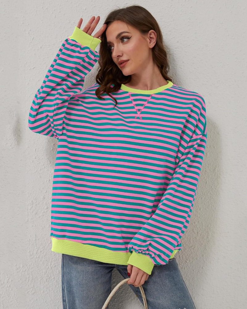 Street-Wave Plus Size Striped Sweatshirt With Soft Flattering Fit For Curvy Women