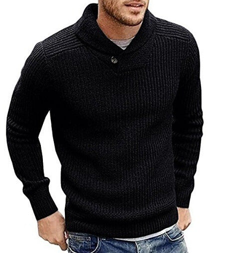Street-wave Men's Chunky Knit Roll Neck Sweater With Button Details For Cozy Warm Everyday Wear