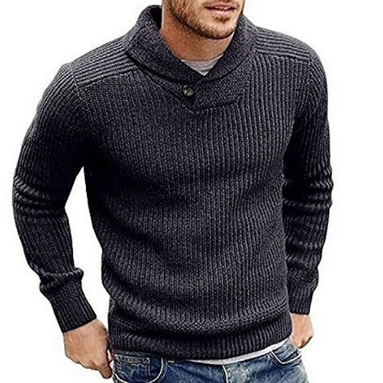 Street-Wave Mens Knit Sweater With Shawl Collar And Button Detail Soft Cozy Warm