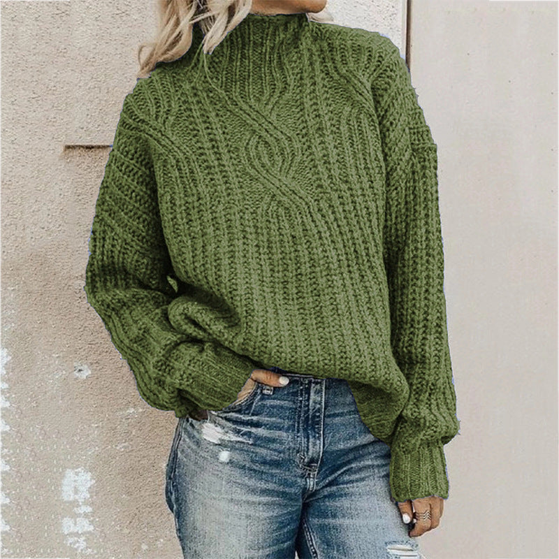 Streetwave Women's Chunky Cable Knit Sweater With High Collar For Cozy Warmth All Day Comfort