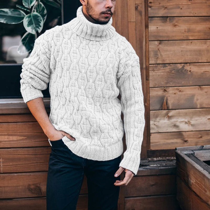 Streetwave Mens Cable Knit Sweater With High Collar And Braided Design Cozy Wool