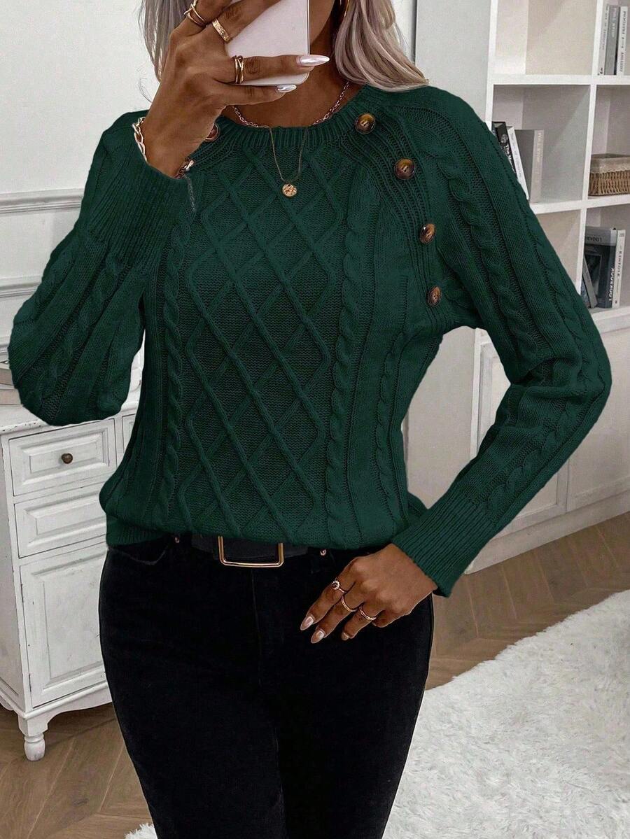 Women's Cable Knit Jumper with Button Details and Cozy Design